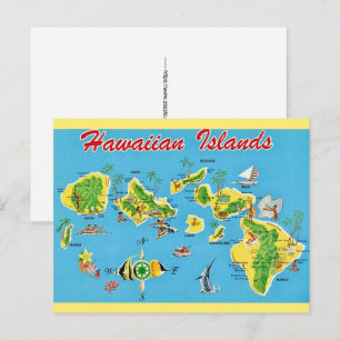 Cartão Postal Mapa Antigo das Ilhas Havaianas