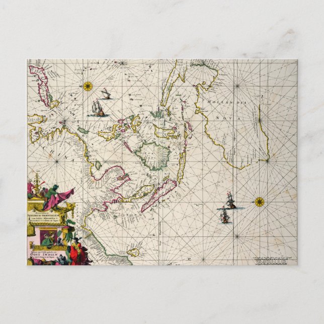 Cartão Postal Mapa antigo das Índias Orientais (Frente)
