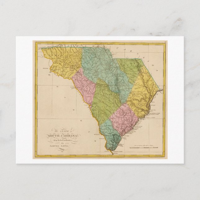 Cartão Postal Mapa Antigo de 1815 da Carolina do Sul (Frente)