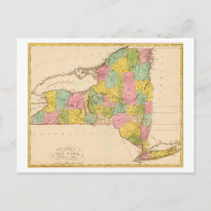 Cartão Postal Mapa Antigo de 1815 do Estado de Nova York