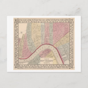 Cartão Postal Mapa Antigo de 1868 de Nova Orleans