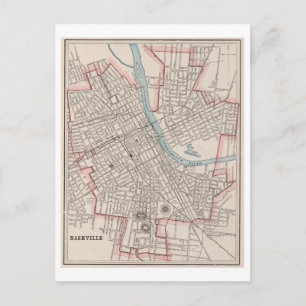 Cartão Postal Mapa Antigo de 1899 de Nashville, Tennessee,