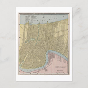 Cartão Postal Mapa antigo de 1899 de Nova Orleans, Louisiana