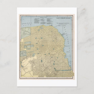 Cartão Postal Mapa antigo de 1899 de São Francisco, Califórnia,