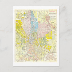 Cartão Postal Mapa Antigo de 1934 de Madrid, Espanha,