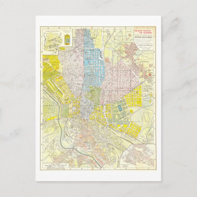 Cartão Postal Mapa Antigo de 1934 de Madrid, Espanha, (Frente)