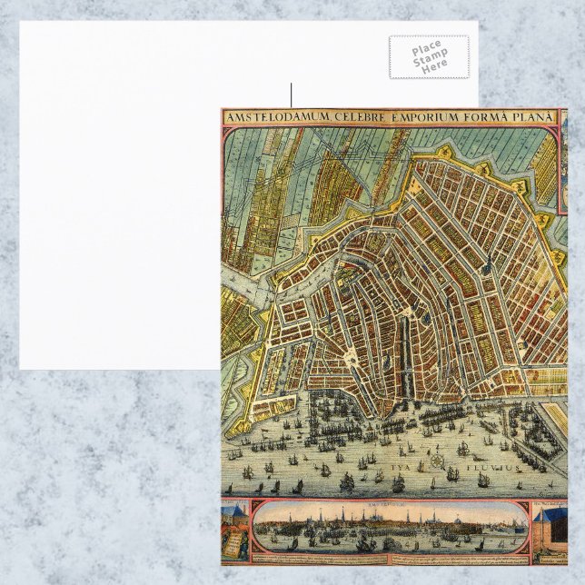Cartão Postal Mapa antigo de Amesterdã, Holanda, Países Baixos (Criador carregado)