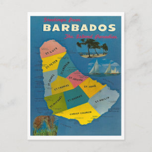 Cartão Postal Mapa Antigo de Barbados