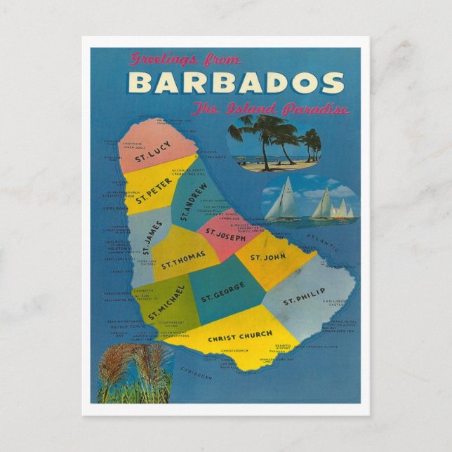 Cartão Postal Mapa Antigo de Barbados (Frente)