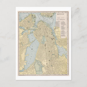 Cartão Postal Mapa antigo de Boston, Massachusetts, em 1899
