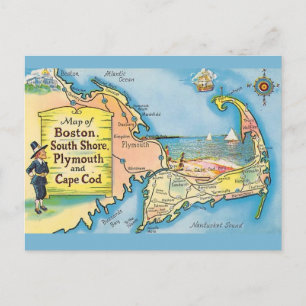 Cartão Postal Mapa Antigo de Cape Cod