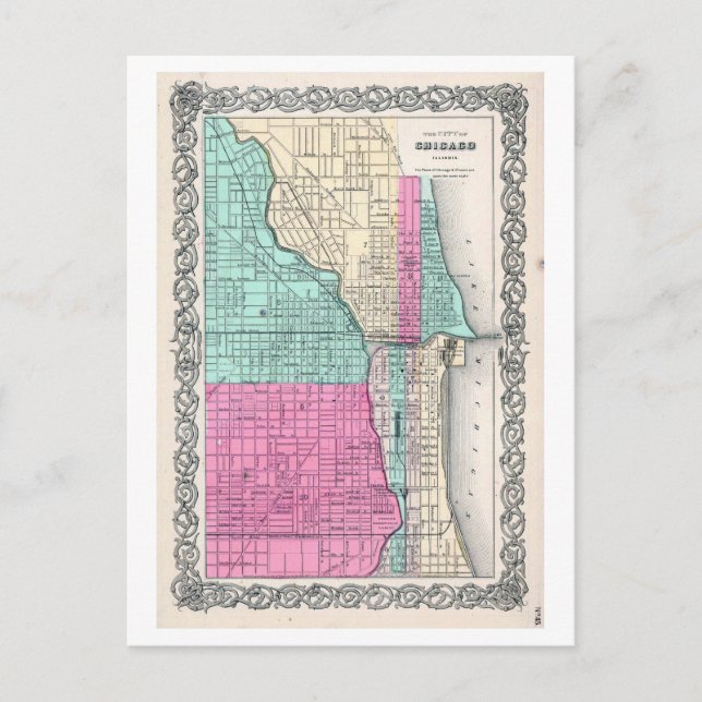 Cartão Postal Mapa antigo de Chicago de 1855, Illinois (Frente)