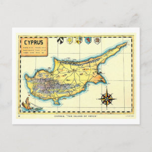 Cartão Postal Mapa Antigo de Chipre