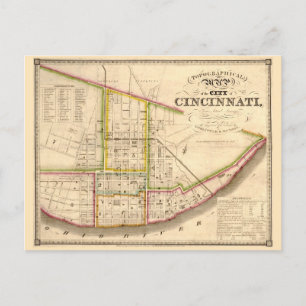 Cartão Postal Mapa antigo de Cincinnati Ohio