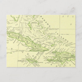 Cartão Postal Mapa Antigo de Cuba, Ilhas do Caribe e Bahamas