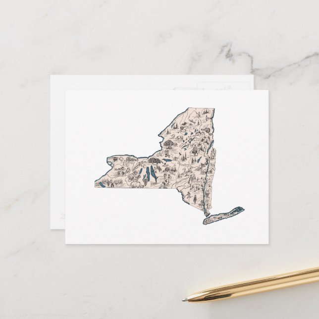 Cartão Postal Mapa Antigo de Fotos Antigas de Nova York - Gráfic (Frente/Verso In Situ)