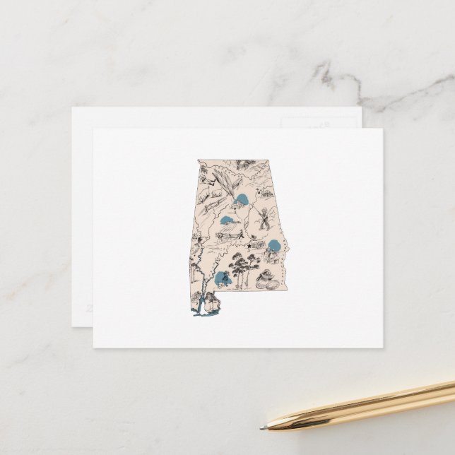 Cartão Postal Mapa Antigo de Fotos Antigas do Alabama Carta do E (Frente/Verso In Situ)