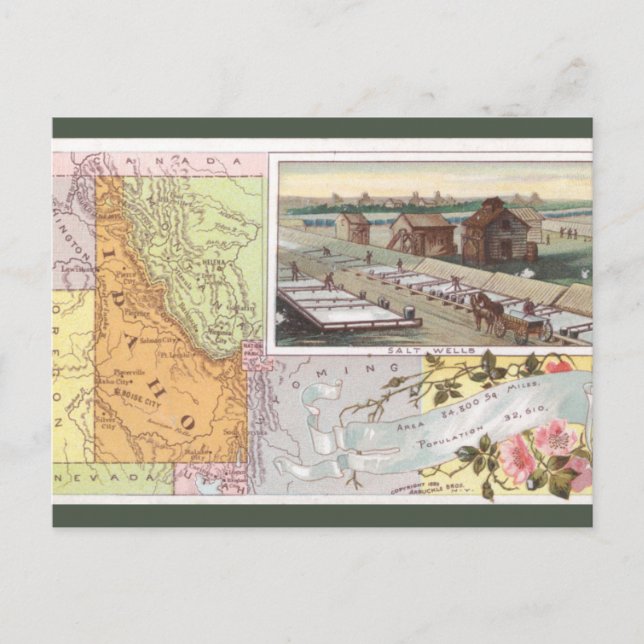 Cartão Postal Mapa Antigo de Idaho (Frente)