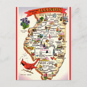 Cartão Postal Mapa Antigo de Illinois