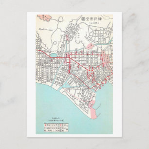 Cartão Postal Mapa Antigo de Kobe, Japão