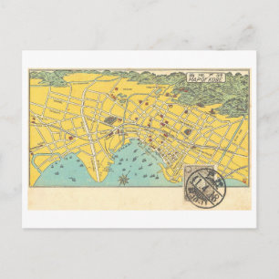 Cartão Postal Mapa Antigo de Kobe, Japão
