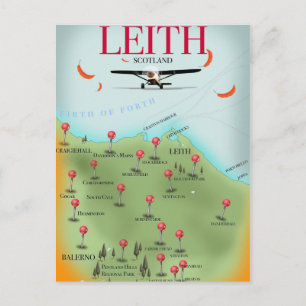 Cartão Postal Mapa antigo de Leith Escócia