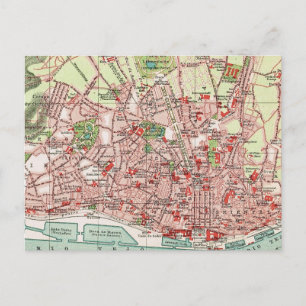 Cartão Postal Mapa Antigo de Lisboa Portugal