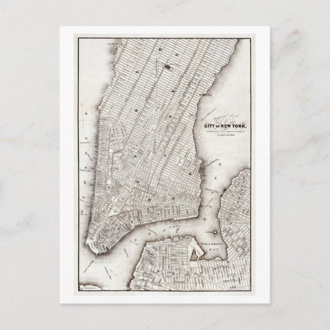 Cartão Postal Mapa antigo de Manhattan, 1850, Nova Iorque (Frente)