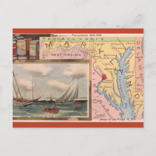 Cartão Postal Mapa Antigo de Maryland