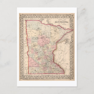 Cartão Postal Mapa antigo de Minnesota 1868