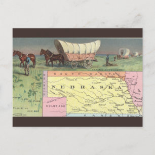 Cartão Postal Mapa Antigo de Nebraska