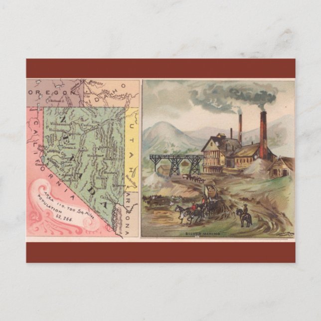 Cartão Postal Mapa Antigo de Nevada (Frente)