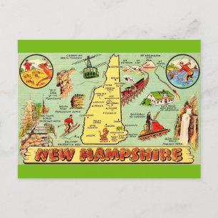 Cartão Postal Mapa Antigo de New Hampshire