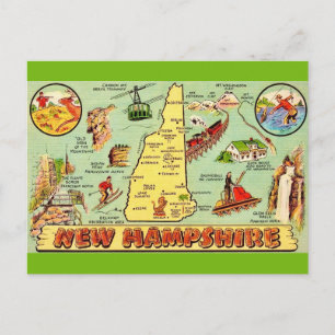 Cartão Postal Mapa Antigo de New Hampshire
