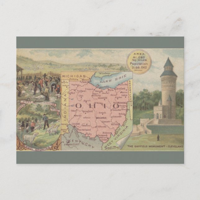 Cartão Postal Mapa Antigo de Ohio (Frente)