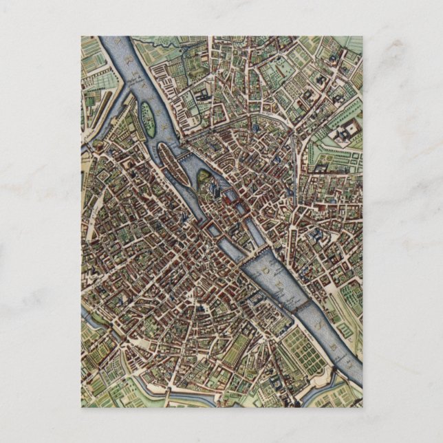 Cartão Postal Mapa Antigo de Paris (Frente)