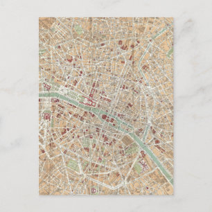 Cartão Postal Mapa Antigo de Paris (1892)