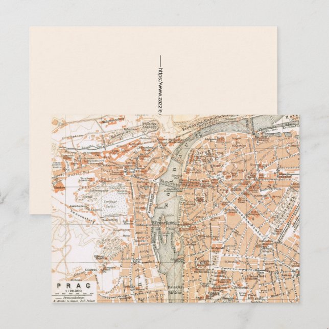 Cartão Postal Mapa Antigo de Praga (Frente/Verso)