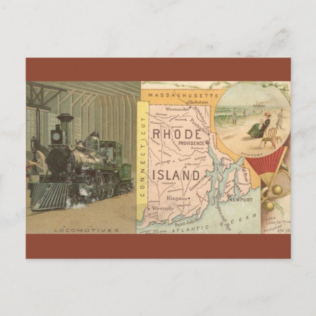 Cartão Postal Mapa Antigo de Rhode Island (Frente)