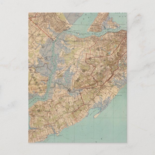 Cartão Postal Mapa Antigo de Staten Island (1891) (Frente)