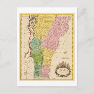 Cartão Postal Mapa Antigo de Vermont de 1815