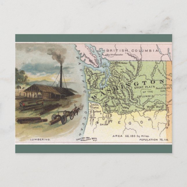 Cartão Postal Mapa Antigo de Washington (Frente)