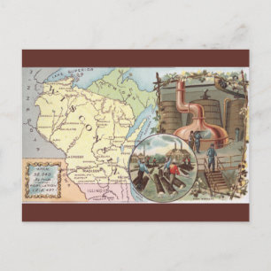 Cartão Postal Mapa Antigo de Wisconsin