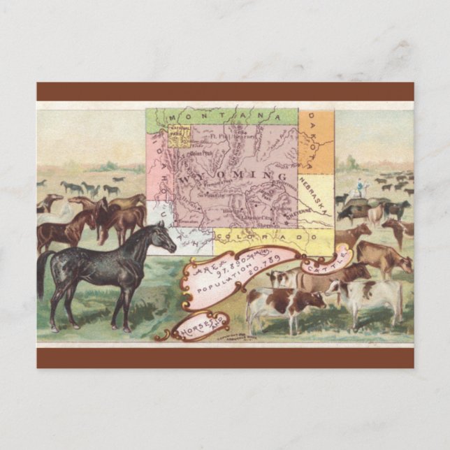 Cartão Postal Mapa Antigo de Wyoming (Frente)