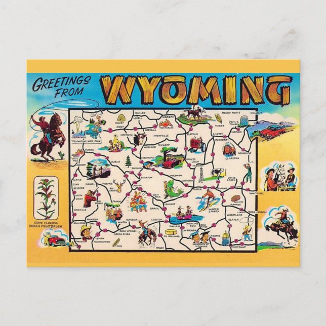 Cartão Postal Mapa Antigo de Wyoming (Frente)
