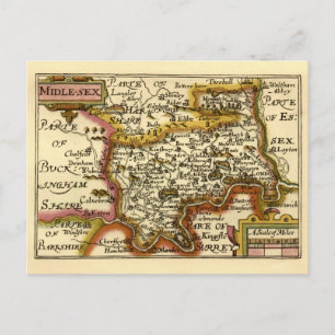 Cartão Postal Mapa Antigo do Atlas do Condado Médio de Middlesex