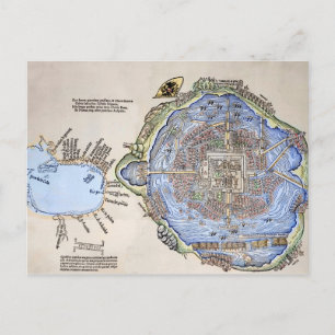 Cartão Postal Mapa antigo do Capital Asteca Tenochtitlan