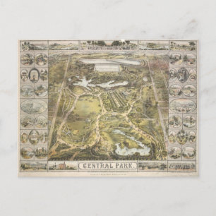 Cartão Postal Mapa Antigo do Central Park, Nova York, 1863