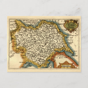 Cartão Postal Mapa Antigo do Condado de Yorkshire Inglaterra Atl