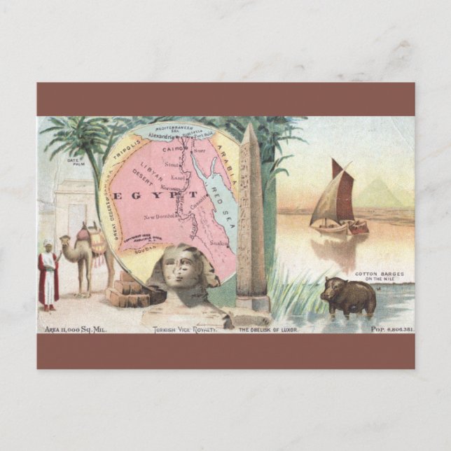 Cartão Postal Mapa Antigo do Egito (Frente)
